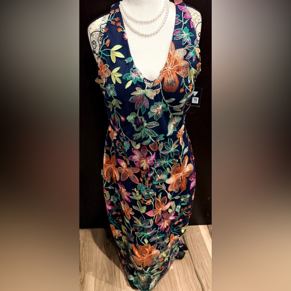 GUESS Embroidered Mesh Midi Dress